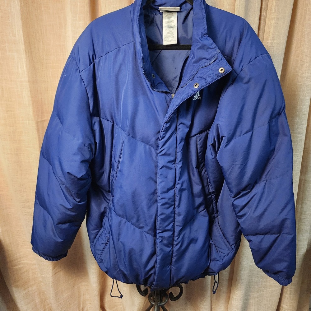 Adidas Vintage Puffer Jacket XL Navy Blue Down Fill Insulated Parka Coat Mens